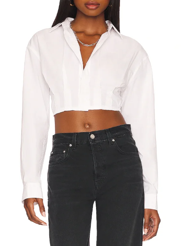 Kayley Cropped Poplin Shirt, White