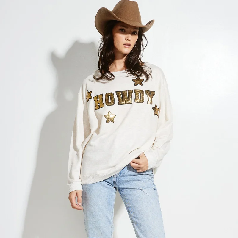 Phil Love Women's Oatmeal Howdy Sequin Long Sleeve