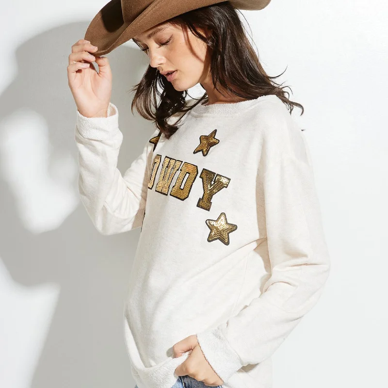 Phil Love Women's Oatmeal Howdy Sequin Long Sleeve