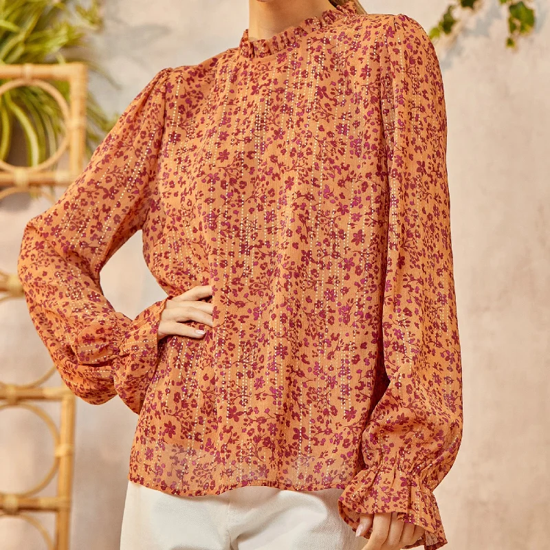 Andree Women's Rust & Plum Floral Blouse