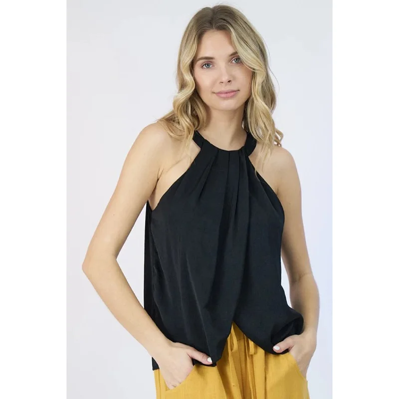 Women's Solid Pleated Halter Tank