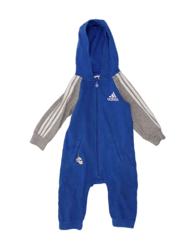 ADIDAS Baby Boys Hooded Jumpsuit 9-12 Months Blue Colourblock Cotton