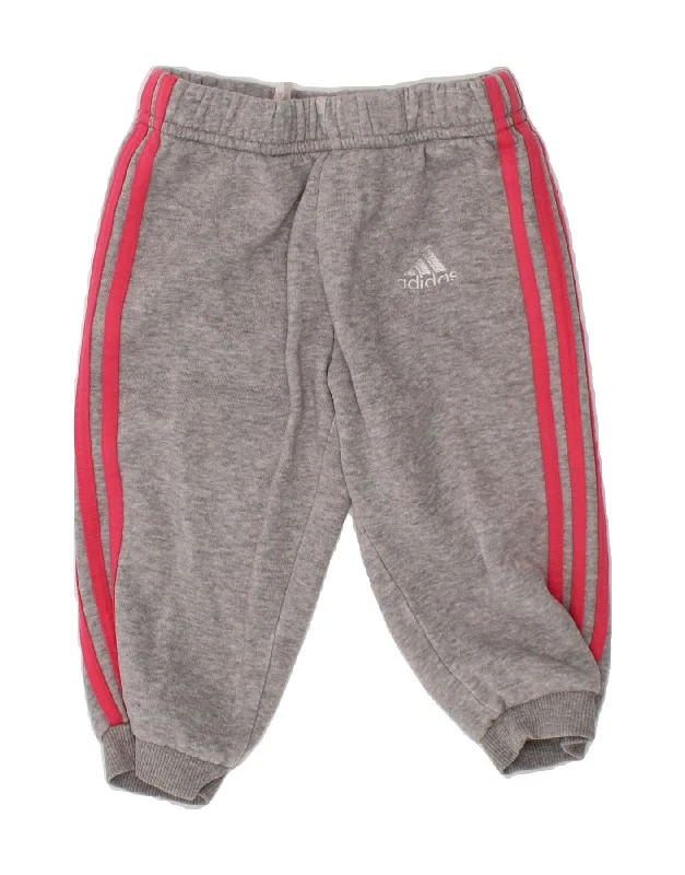 ADIDAS Baby Girls Joggers Tracksuit Trousers 9-12 Months Grey Cotton