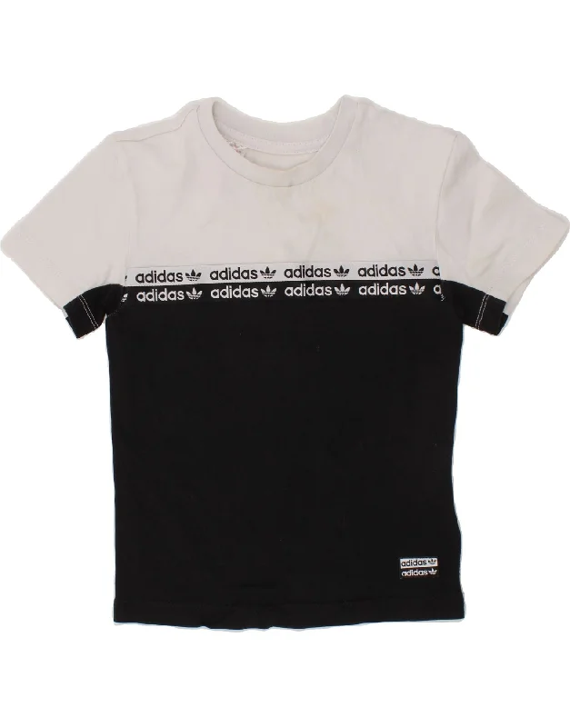 ADIDAS Boys Graphic T-Shirt Top 2-3 Years Black Colourblock Cotton