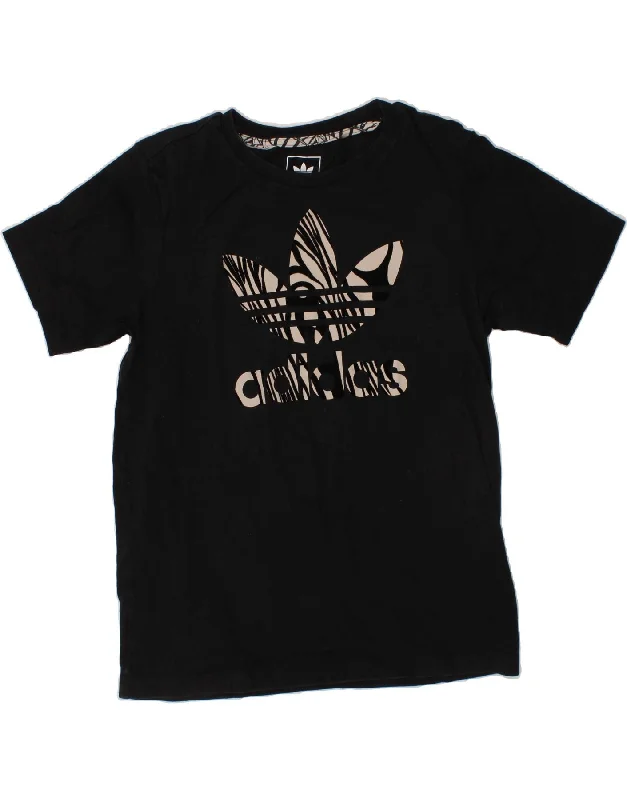 ADIDAS Boys Graphic T-Shirt Top 8-9 Years Black Cotton