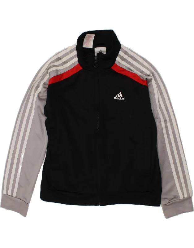 ADIDAS Boys Tracksuit Top Jacket 9-10 Years Black Colourblock Polyester