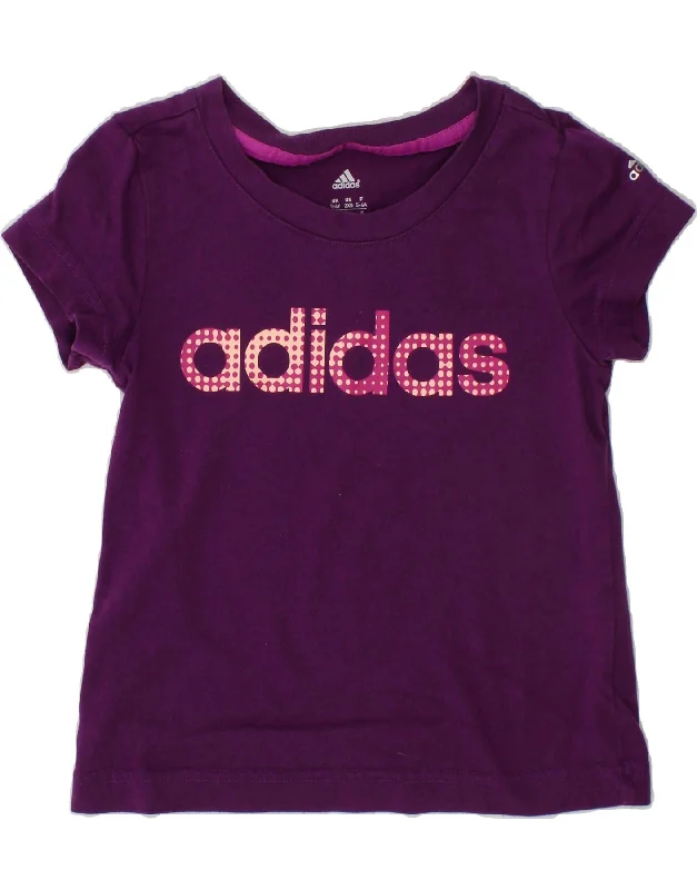 ADIDAS Girls Graphic T-Shirt Top 5-6 Years Purple Cotton