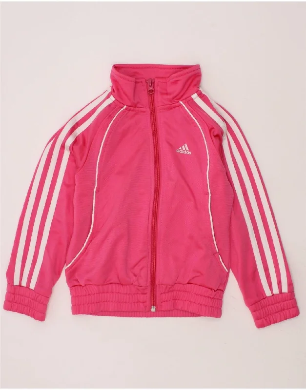 ADIDAS Girls Tracksuit Top Jacket 5-6 Years Pink Polyester