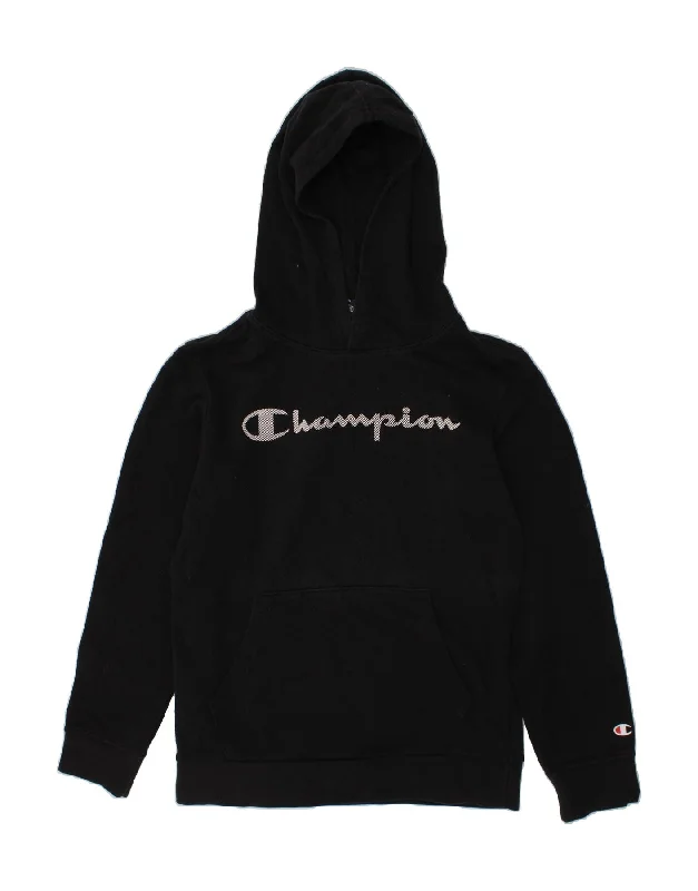 CHAMPION Boys Graphic Hoodie Jumper 11-12 Years Large  Black Cotton