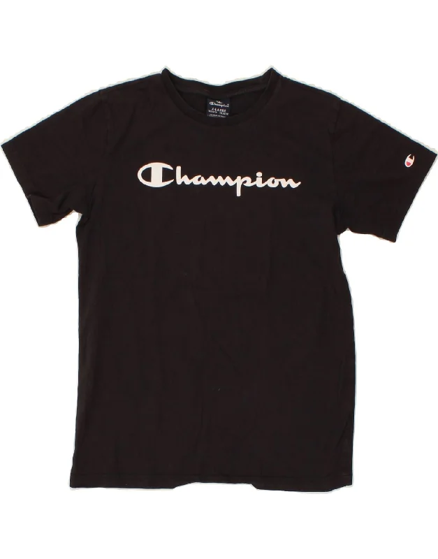 CHAMPION Girls Graphic T-Shirt Top 13-14 Years XL Black Cotton