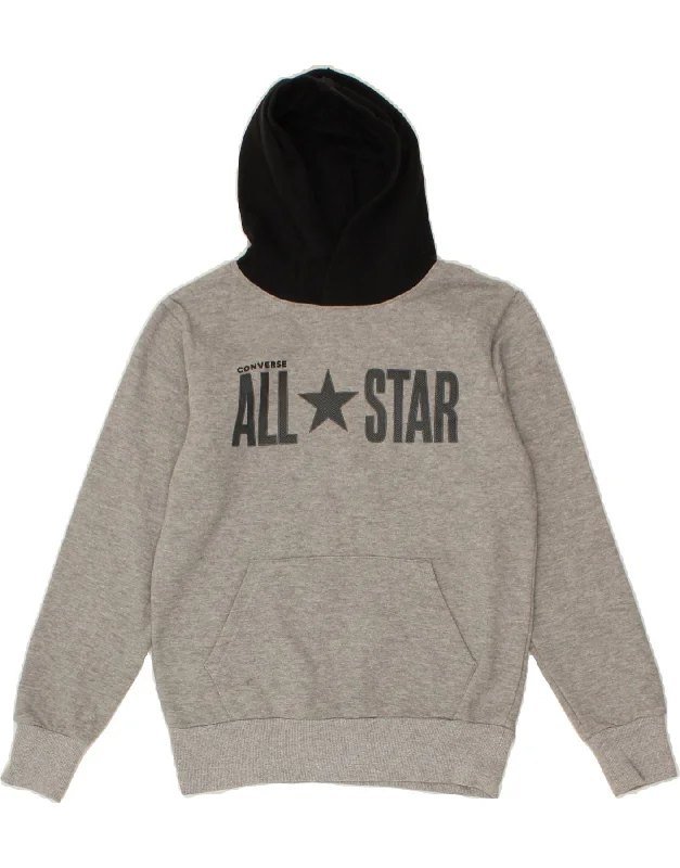 CONVERSE Boys Graphic Hoodie Jumper 10-11 Years Medium Grey Cotton