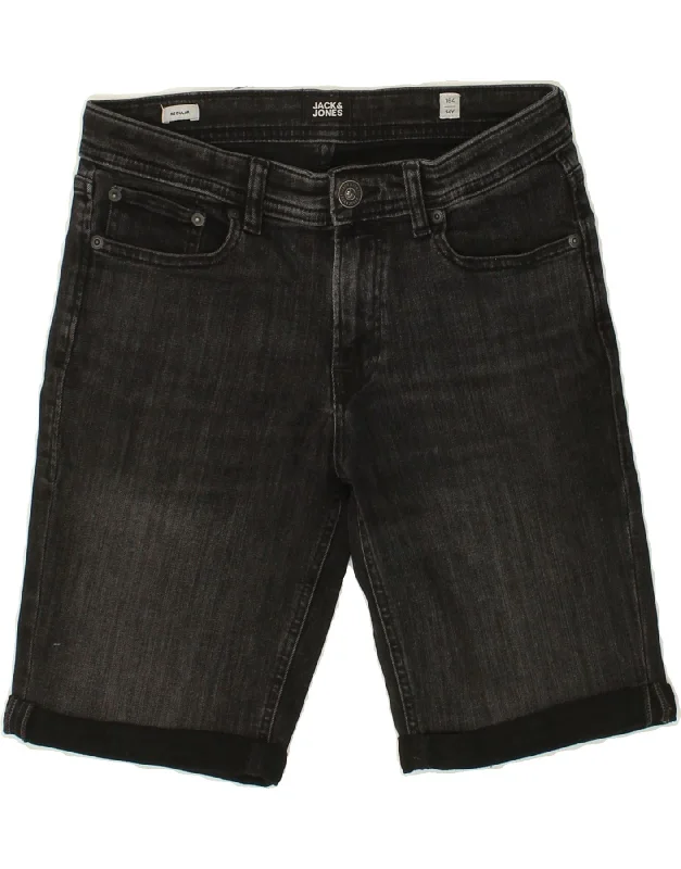 JACK & JONES Boys Denim Shorts 13-14 Years W28  Black Cotton