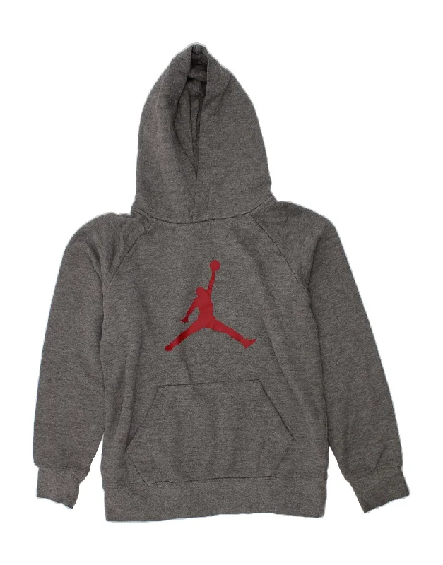 JORDAN Boys Graphic Hoodie Jumper 10-11 Years Medium Grey Cotton