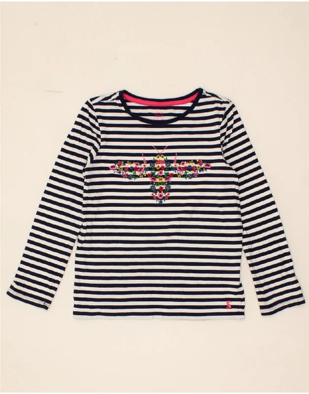 JOULES Girls Graphic Top Long Sleeve 9-10 Years Navy Blue Striped Nautical