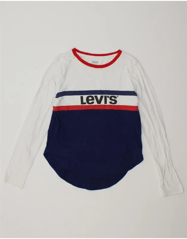 LEVI'S Boys Graphic Top Long Sleeve 15-16 Years White Colourblock Cotton