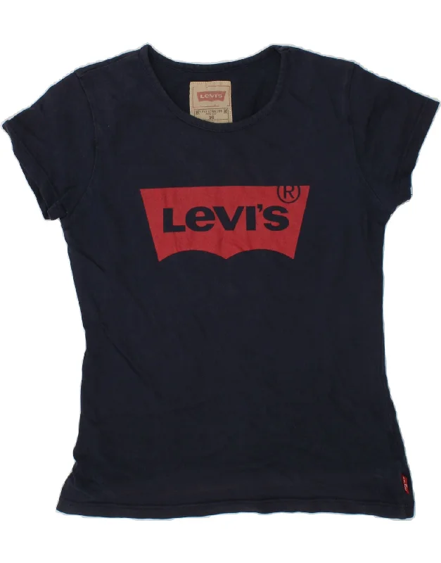 LEVI'S Girls Graphic T-Shirt Top 9-10 Years Navy Blue Cotton