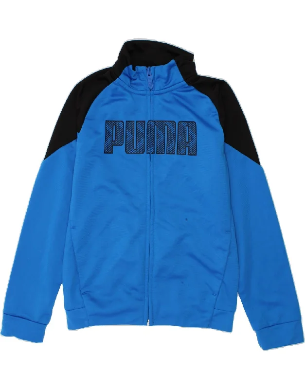 PUMA Boys Graphic Tracksuit Top Jacket 7-8 Years Blue Colourblock