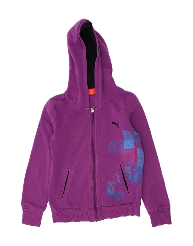 PUMA Boys Graphic Zip Hoodie Sweater 9-10 Years Purple Cotton