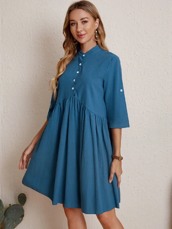 KittenAlarm - Half Button Shirred Waist Dress