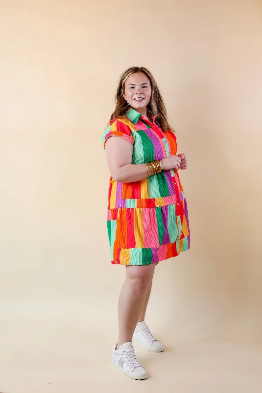 Appreciate You Color Block Corduroy Button Up Dress in Multi