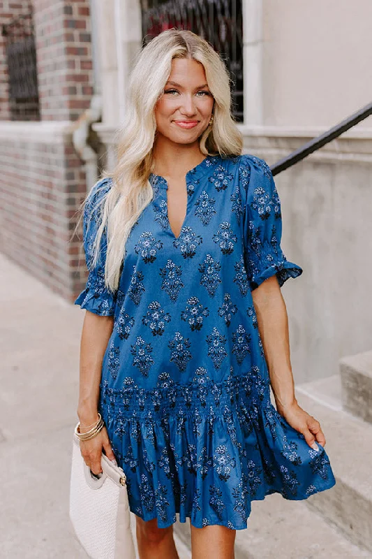 Charleston Trip Floral Mini Dress in Blue