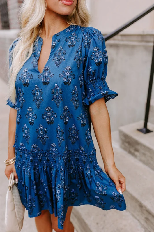 Charleston Trip Floral Mini Dress in Blue