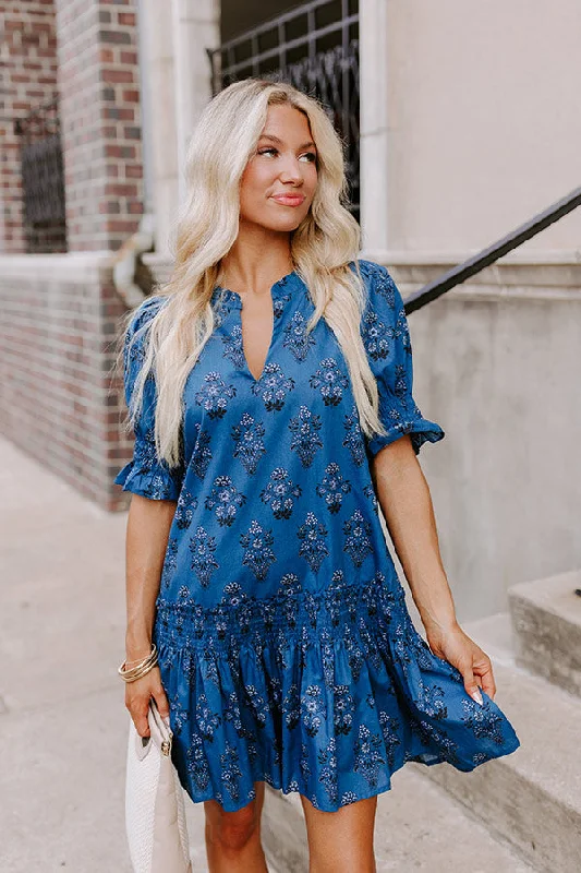 Charleston Trip Floral Mini Dress in Blue