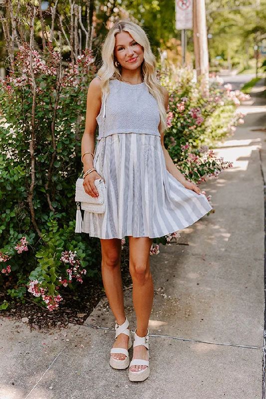 Cute Smile Stripe Mini Dress in Grey