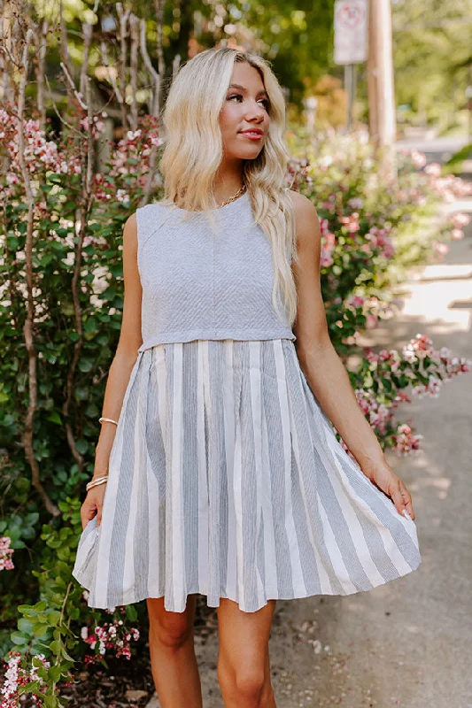 Cute Smile Stripe Mini Dress in Grey