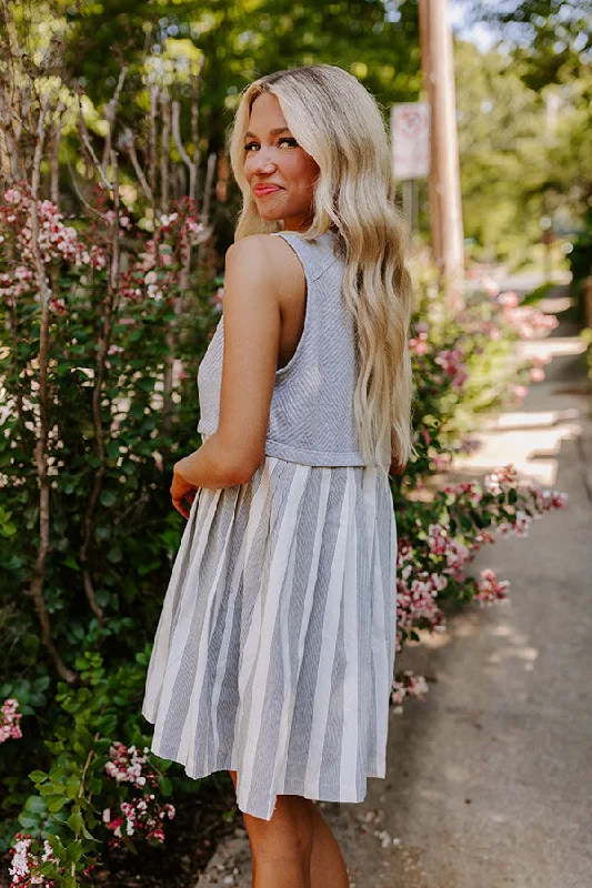 Cute Smile Stripe Mini Dress in Grey