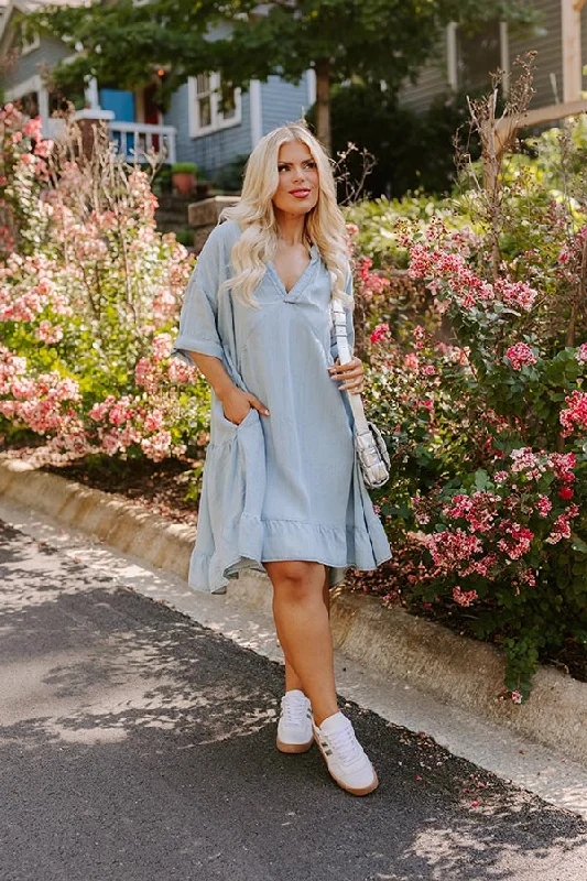 Farmers Market Cutie Chambray Mini Dress Curves