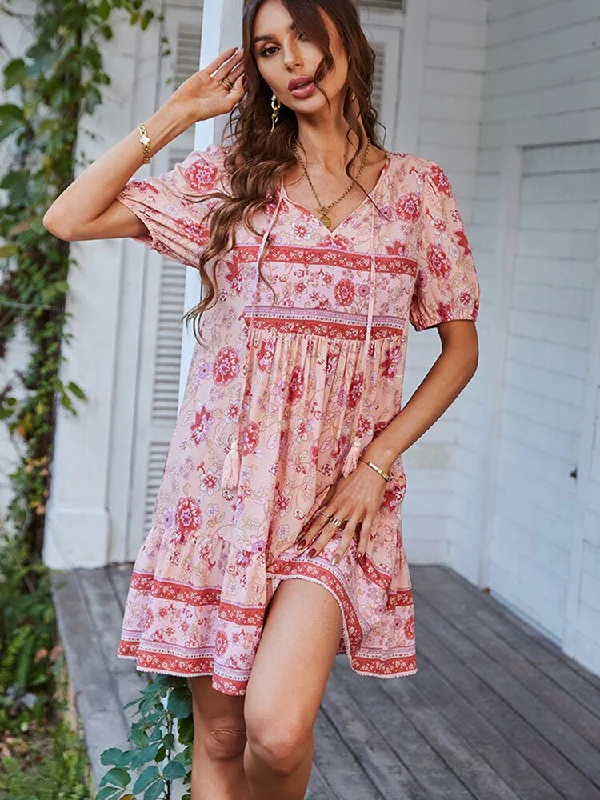 FashionSierra - Floral Loose Ruffle Boho Holiday Beach Sundress