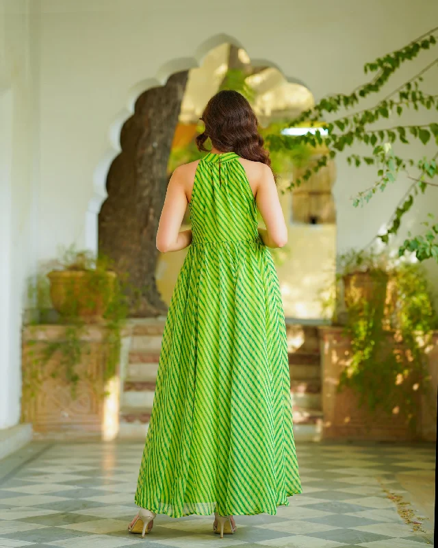 Green Leheriya Chiffon Dress