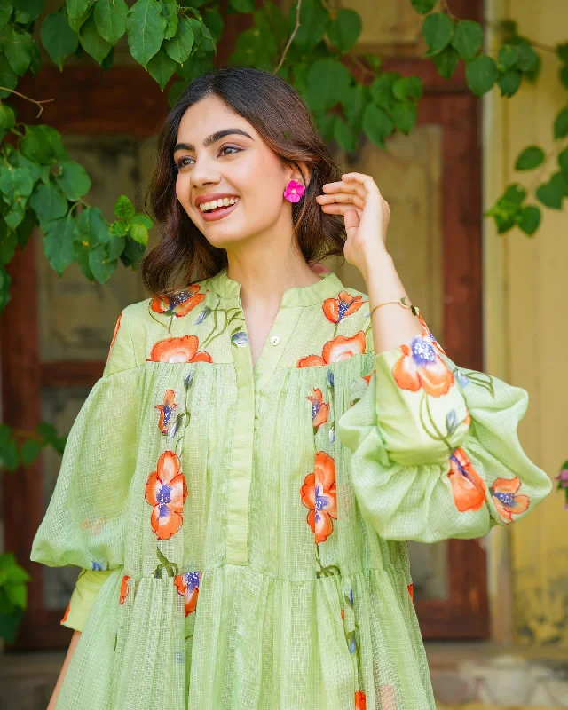 Green Tiered Floral Dress