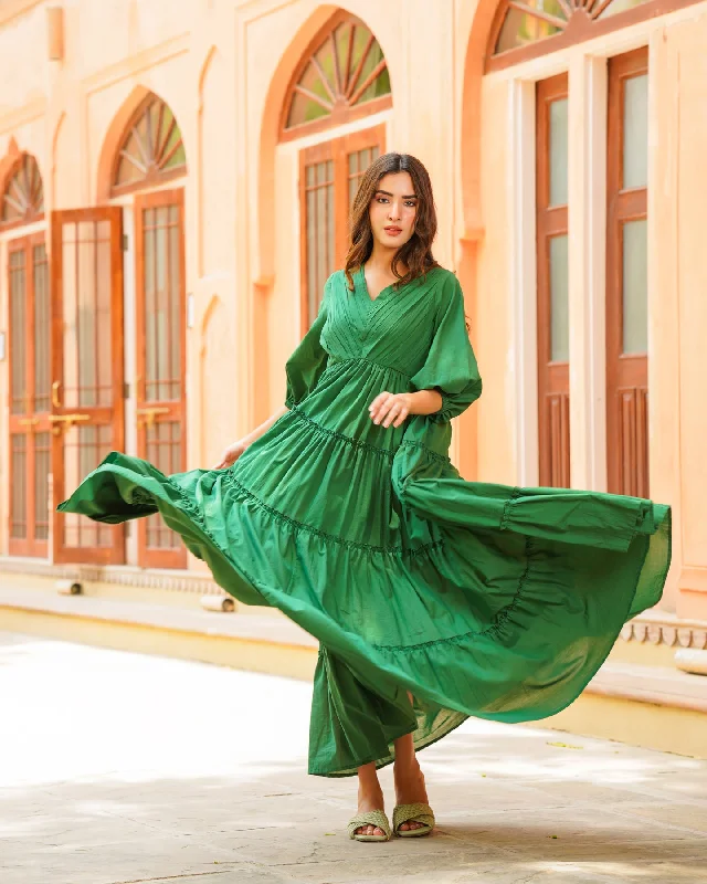 Jade Green Solid & Tiered Dress