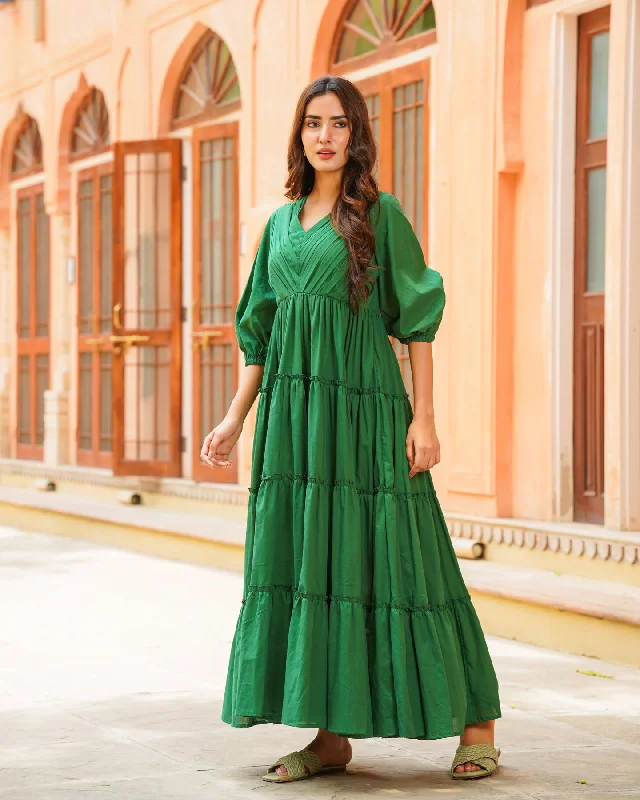 Jade Green Solid & Tiered Dress