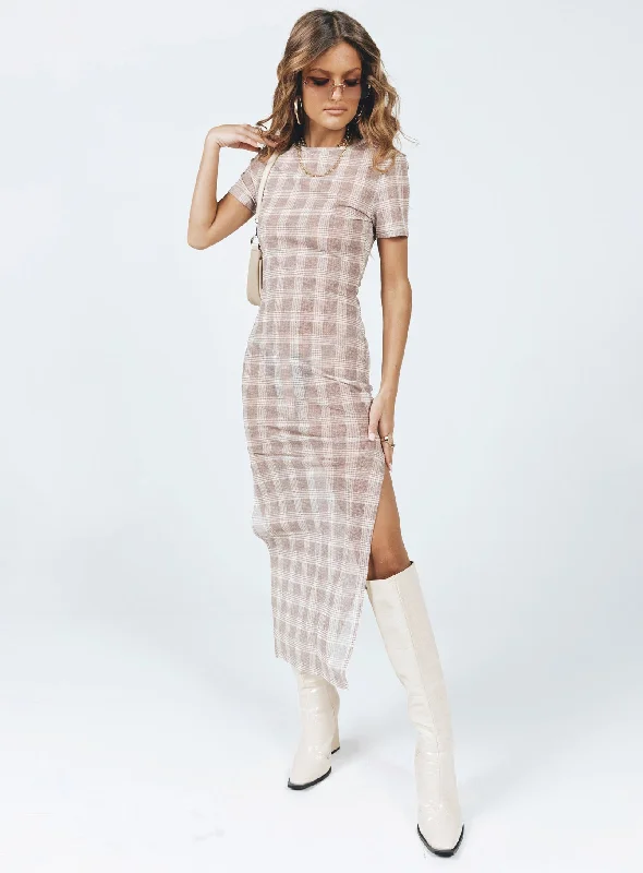 Mayfair Midi Dress Beige Plaid