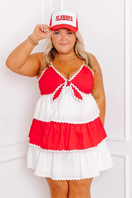 Spirit Squad Tiered Mini Dress in Red/White Curves