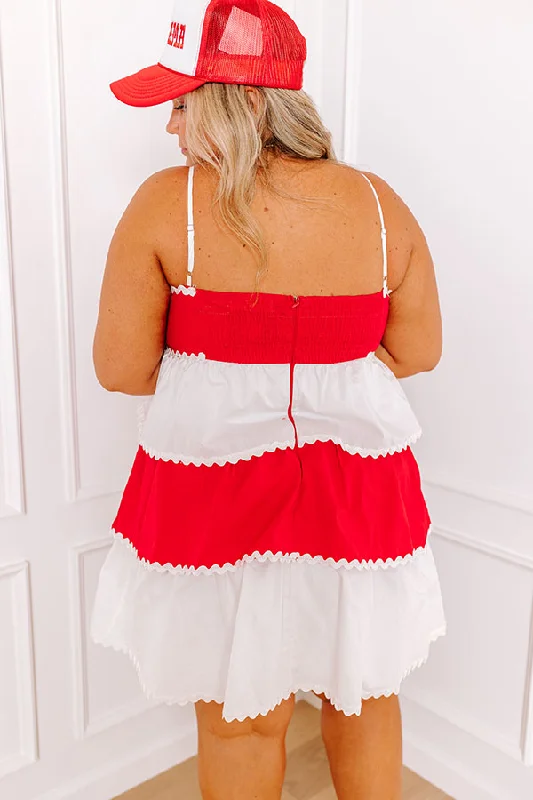 Spirit Squad Tiered Mini Dress in Red/White Curves