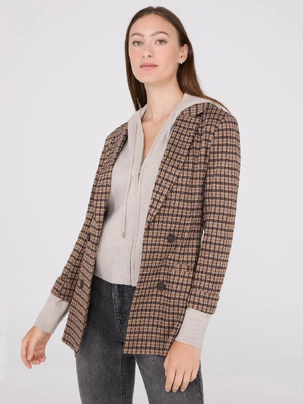 Houndstooth Jacquard Button-Front Blazer