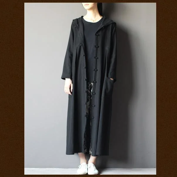 black linen cardigan dress plus size long maxi coat summer linen clothing