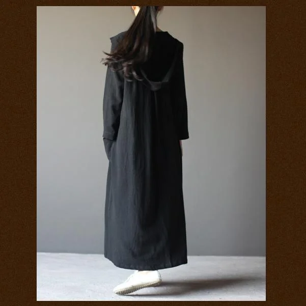 black linen cardigan dress plus size long maxi coat summer linen clothing