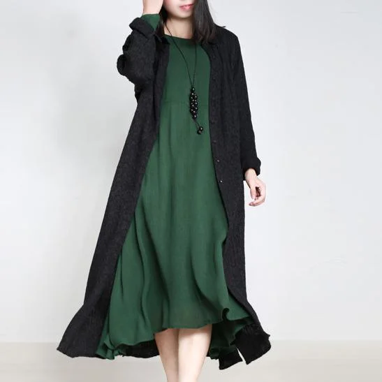 2017 fashion black silk linen cardigans vintage casual jacquard wrap coat