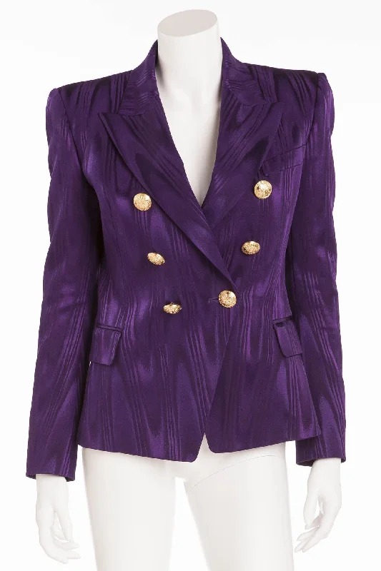 Balmain - Moire Effect Purple Striped Blazer Gold Buttons - FR 40