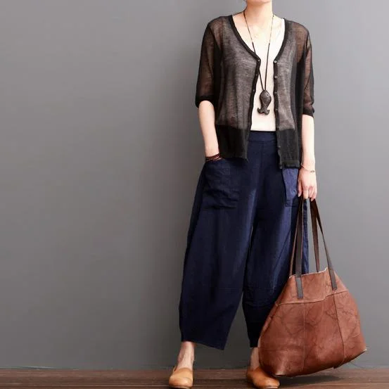 Black linen coat women summer cardigan