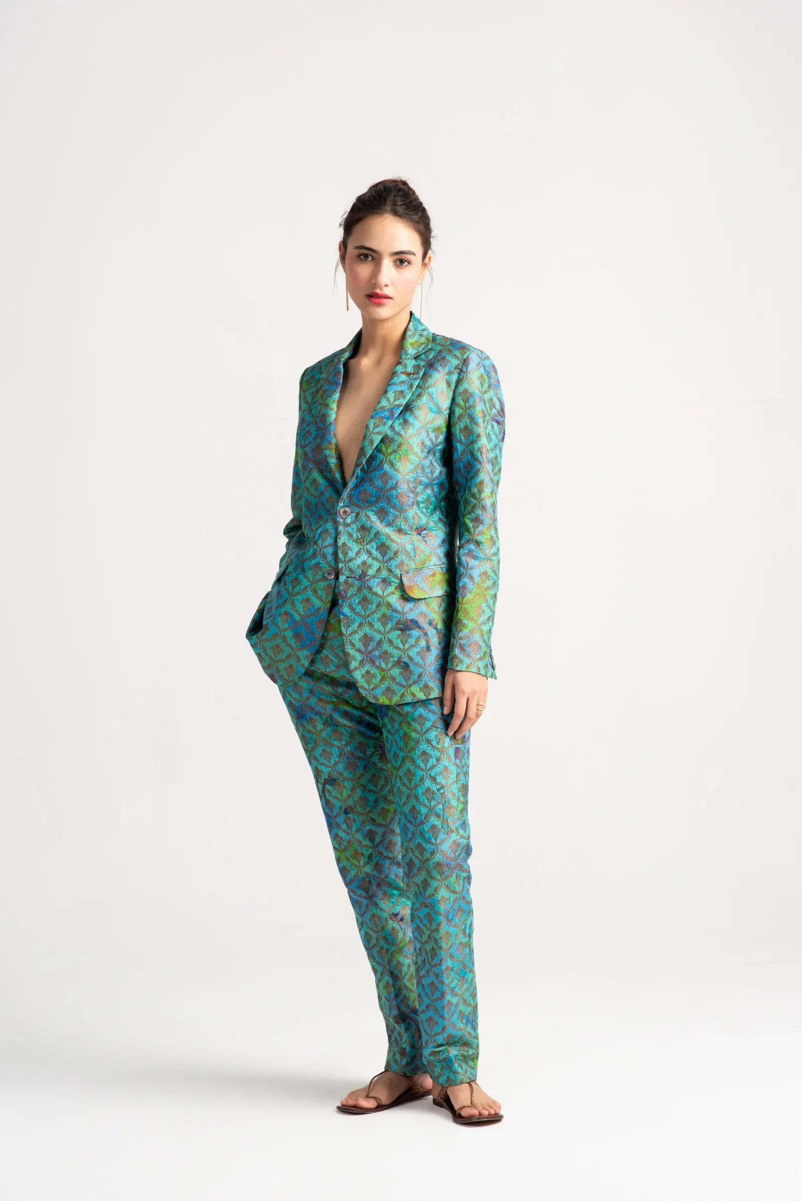 Rana Blazer Silk Brocade Aqua