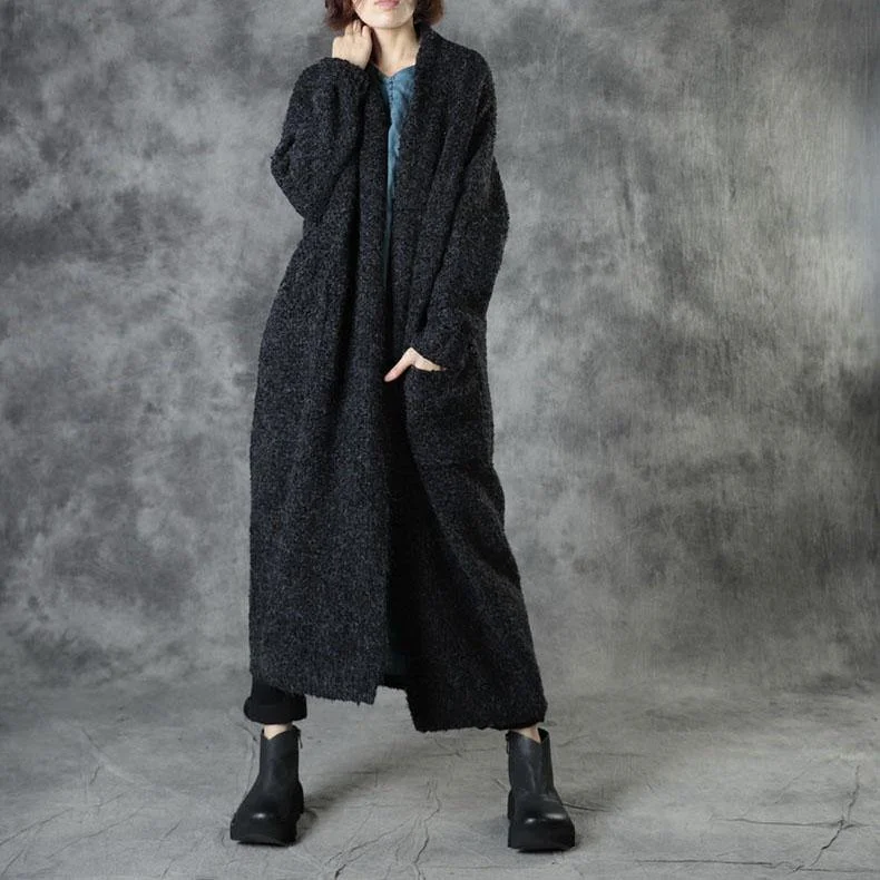 Chic Black Loose Pockets Fall Sweaters Coat