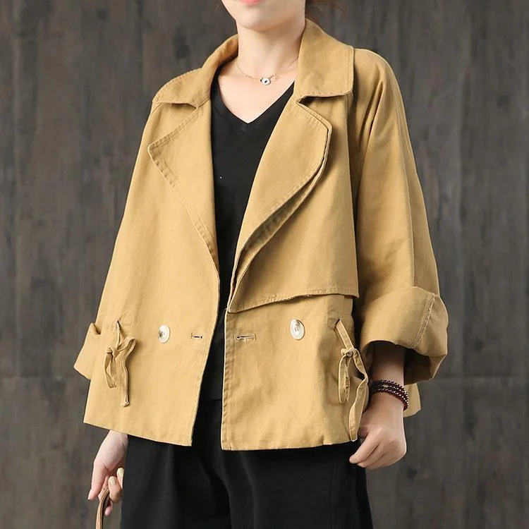 Classy drawstring cotton clothes For Women Outfits yellow short coats fall