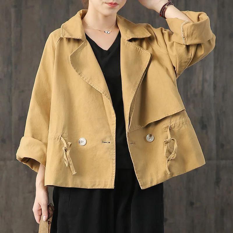 Classy drawstring cotton clothes For Women Outfits yellow short coats fall