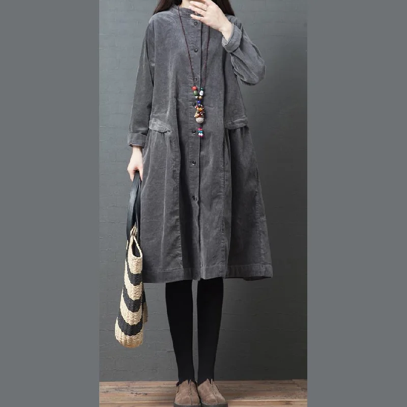 Classy stand collar Button Fine clothes gray Plus Size Clothing women coats fall